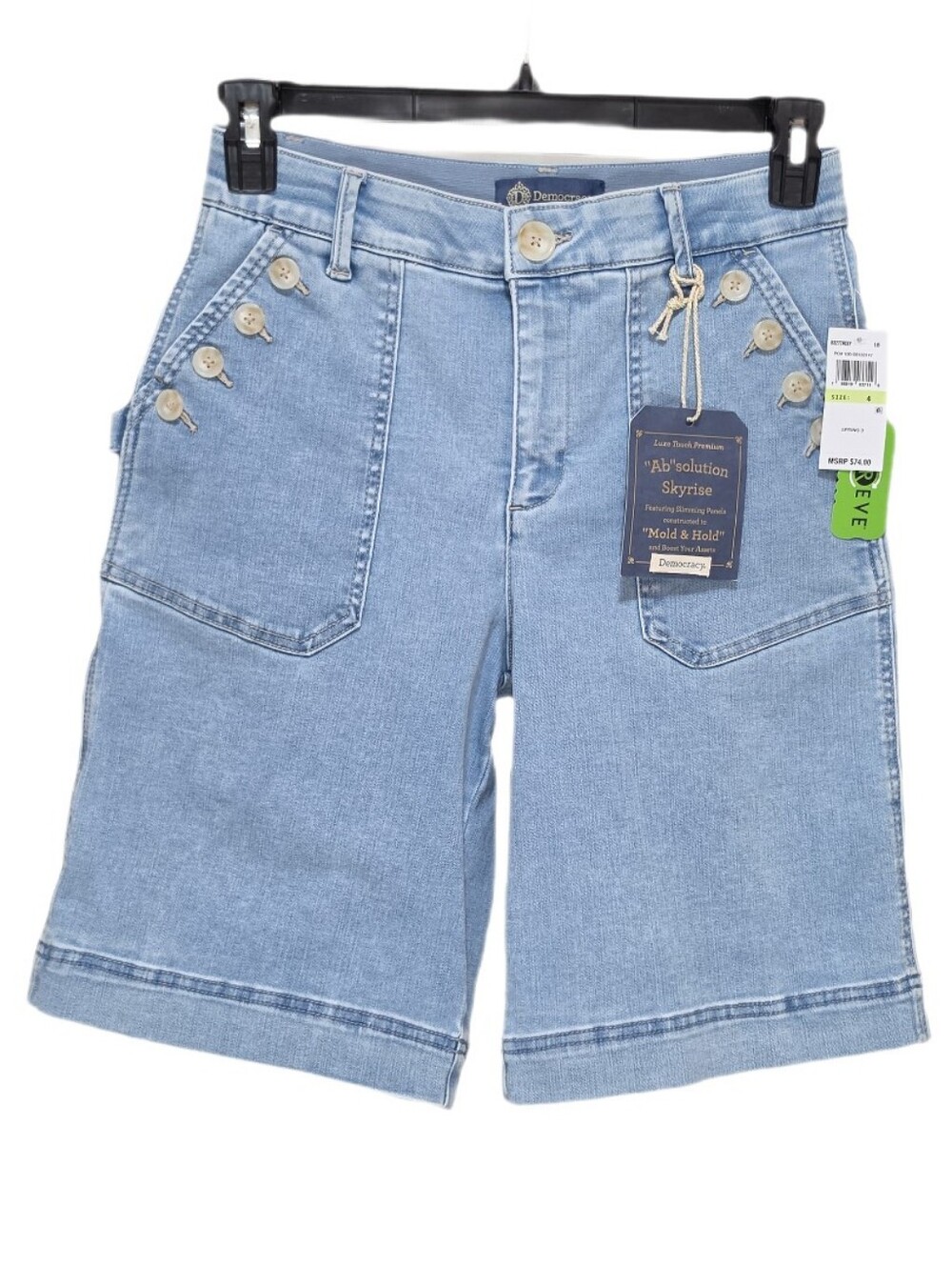 Democracy Carpenter Bermuda Denim Shorts Sailor Pockets Skyrise Ab Solution 4